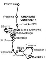 Mapa trasy dodatkowych kursów autobusu
